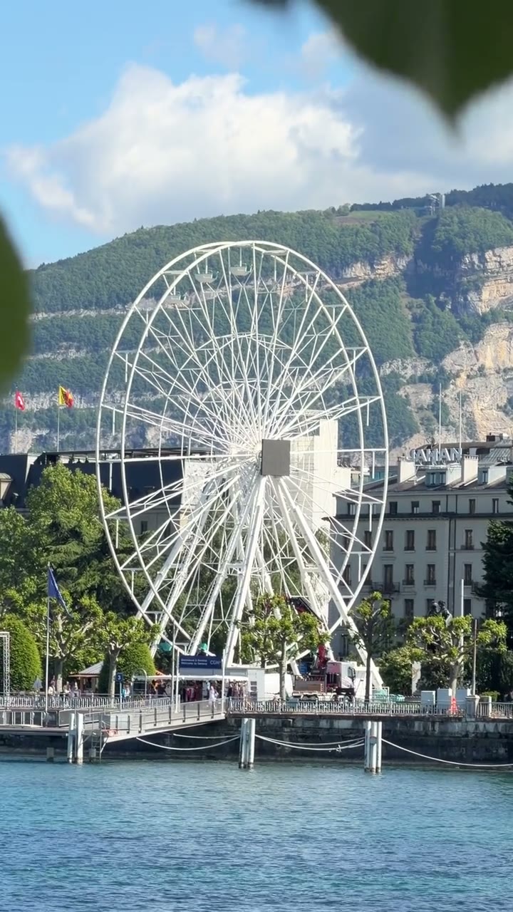 Video: Lake Geneva from the shore, the big wheel and the hills across the water