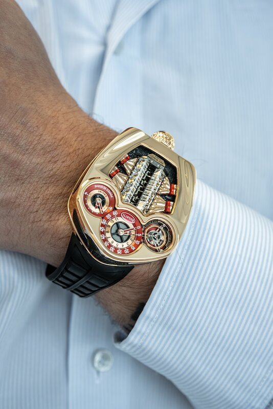 Jacob and Co Bugatti Chiron Tourbillon — W16 engine-inspired movement detail